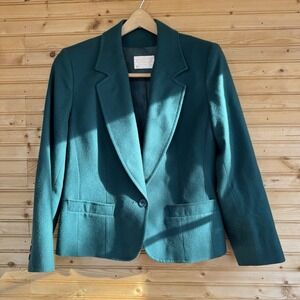 Vintage Pendleton Jacket Blazer Short Length Virgin Wool Green Women's Size 10